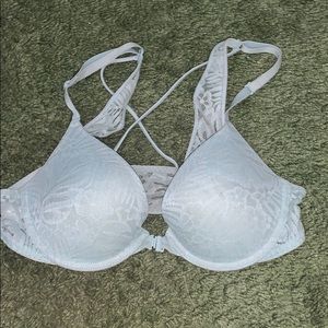Pink Victoria secret push up bra blue lace
